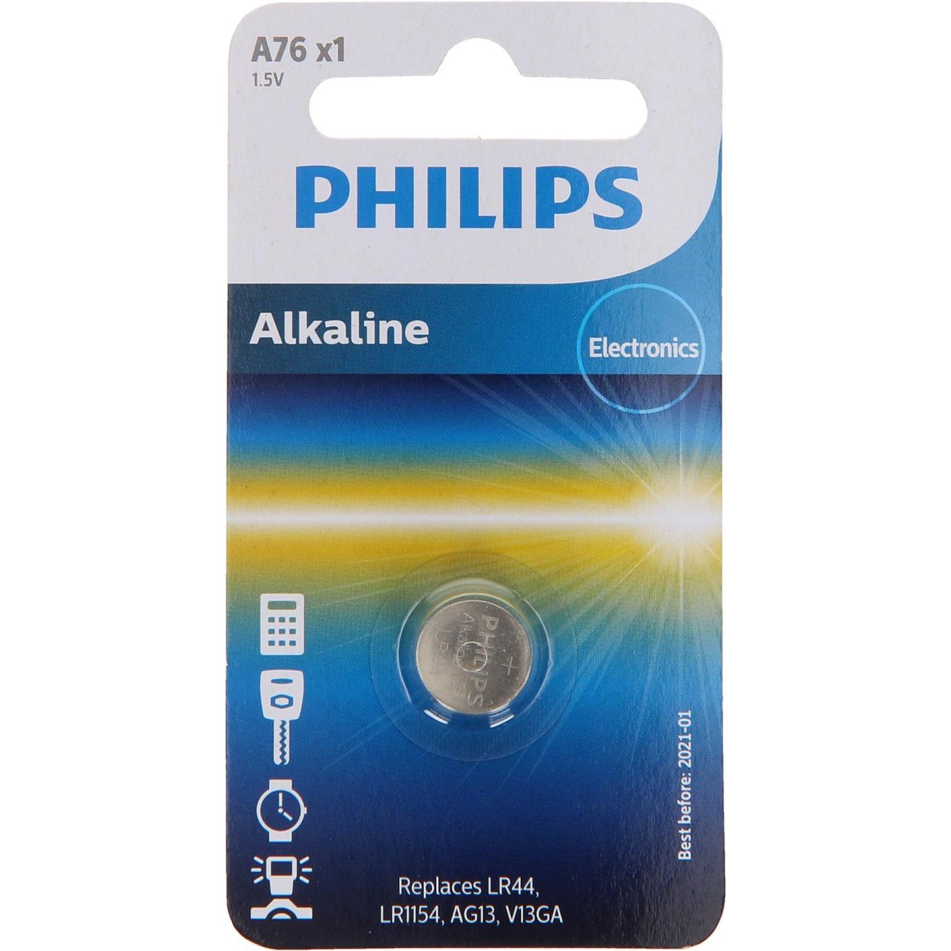 Philips Batteria alcalina a bottone LR44 / 76A (1 pz., LR44, 105 mAh), Batterie + pile