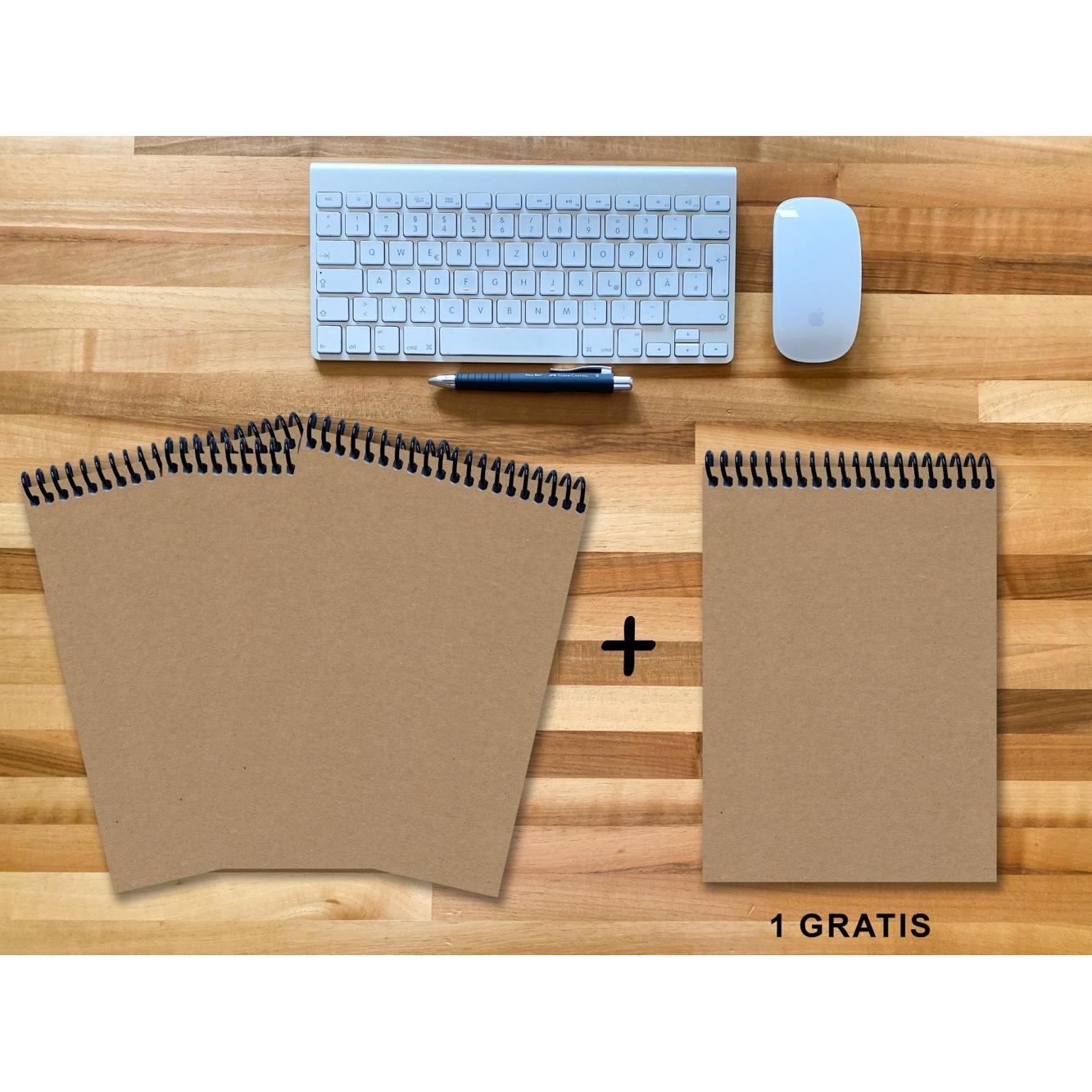 E & Z, Heft + Block, A 4 Notizblock - Set, 3+1 gratis, Luxury 80 Seiten MUSKAT Designerecycling, kariert 5x5mm (A4, Kari...