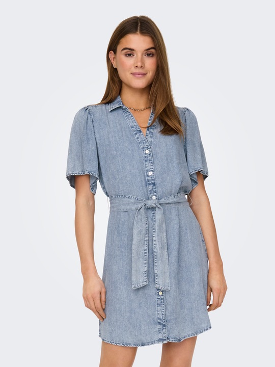 Produktbild Only Normal geschnitten Hemdkragen Kastige Ärmel Kurzes Kleid Jeanskleid (XL)