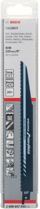 Immagine prodotto Bosch Professional Zubehör Lama PRO per demolizione metalli spessi S1130CF, 1,6 x 22 x 225 mm, 25 pezzi.
