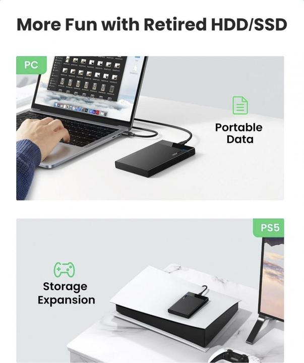 Productafbeelding Ugreen USB-C 3.1 naar 2,5" SATA harde schijf behuizing (6Gbps) (2.5")