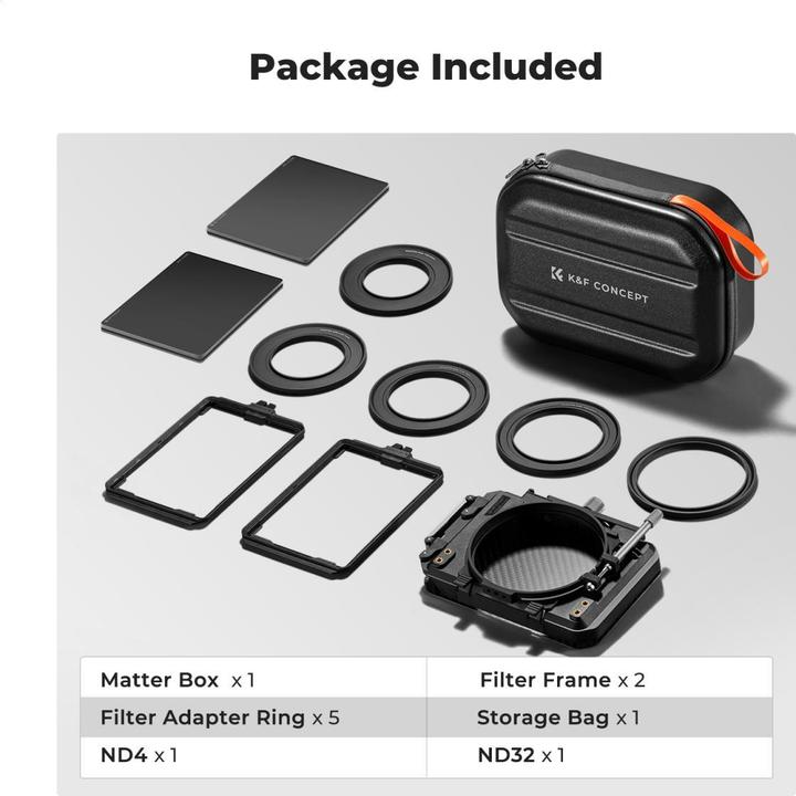 Image du produit K&F Concept Square Movie Blackout Kit, 2 Slots 4*5.65, +Sqaure ND4+ND32, with 67/72/77/82/95mm Adapter Ring (67 mm, 101.60 mm)