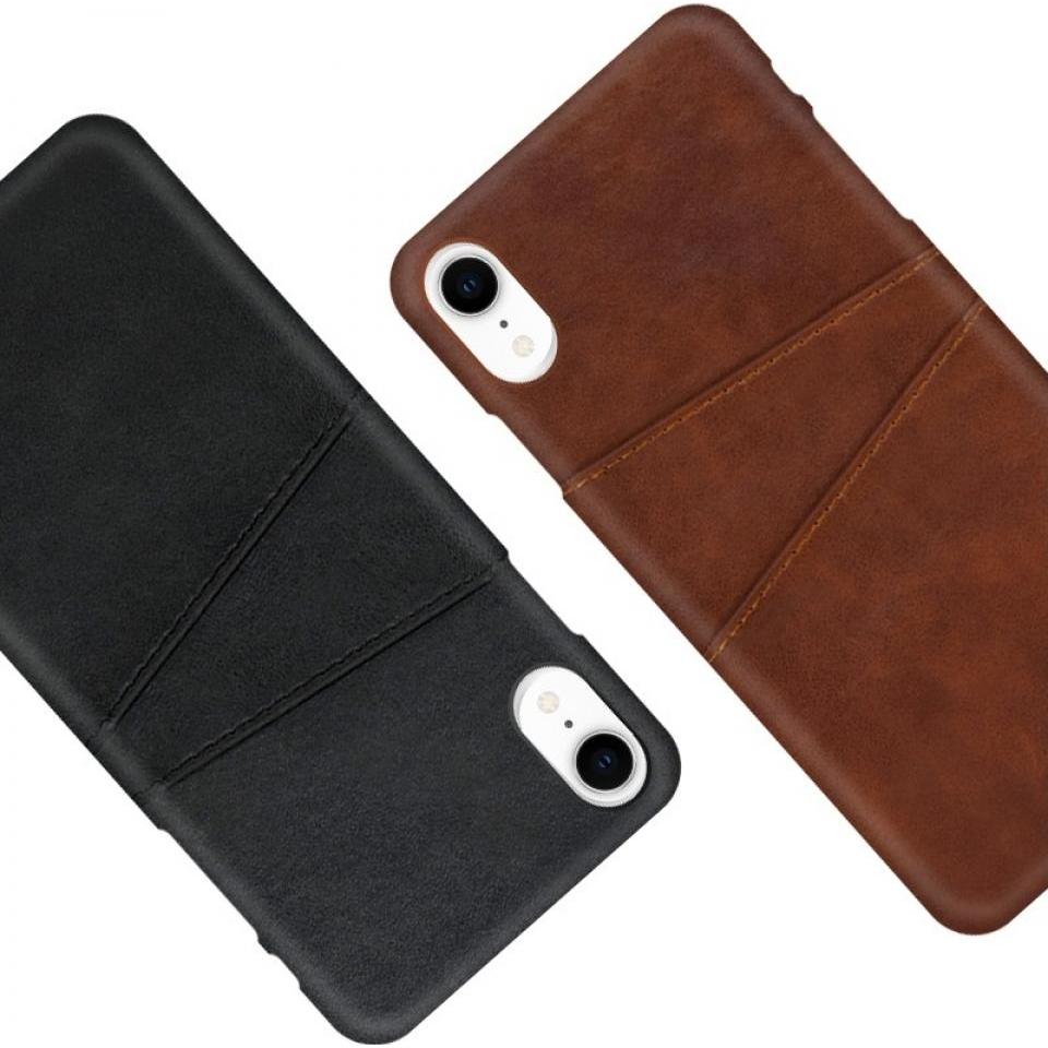 Thumbnail - Screenguard Apple iPhone XR CardCaddy Leder Backcase mit Kartenfächern (Apple iPhone XR), Smartphone Hülle, Braun
