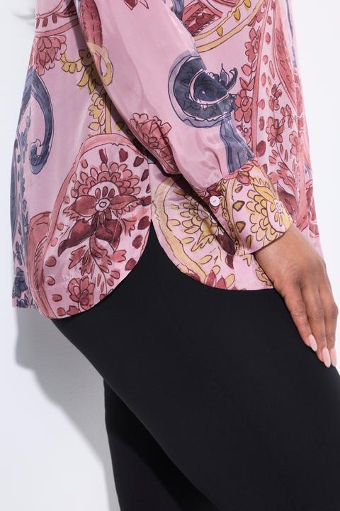 Immagine prodotto Ulla Popken Blusa con Cupro, design floreale, collo da camicia e maniche lunghe (42, 44)