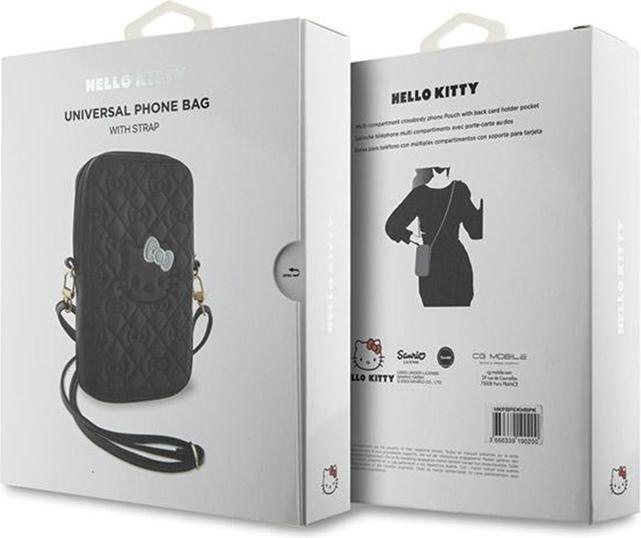 Actual product image Hello Kitty PU Qulited Leather Crossbody Case - black (Apple iPhone 16)