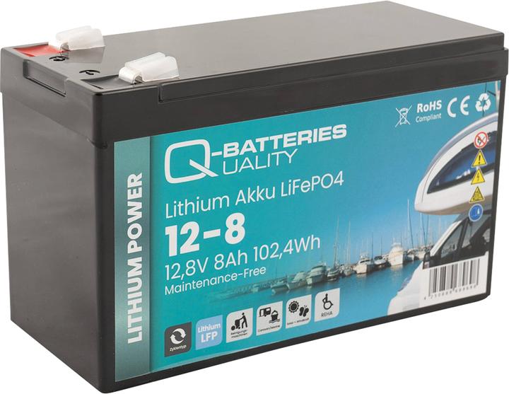Produktbild Q-Batteries Lithium Akku 12-8 12,8V 8Ah 102,4Wh LiFePO4 Batterie (12.80 V, 8 Ah)
