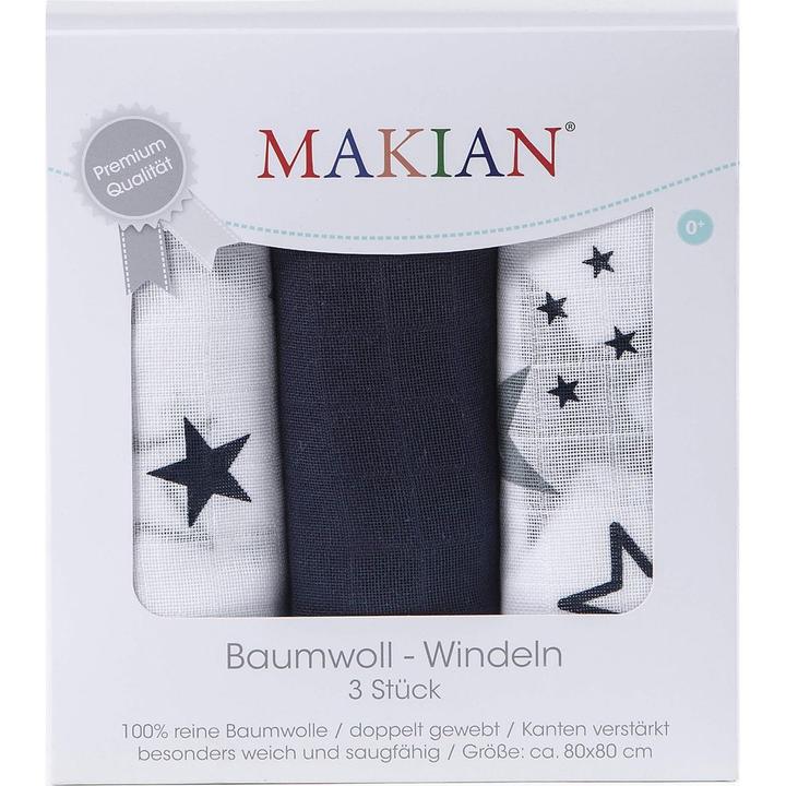 Actual product image Makian Gauze cloth set of 3 80 x 80 cm blue and white stars (80 cm, 80 cm)