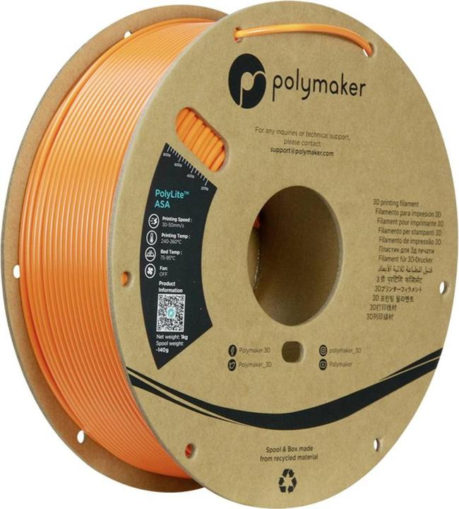 Actual product image Polymaker PF01016 Orange filament ASA UV-resistant, weather-resistant, heat-resistant, heat-resistant (ASA, 2.85 mm, 1000 g, Orange)