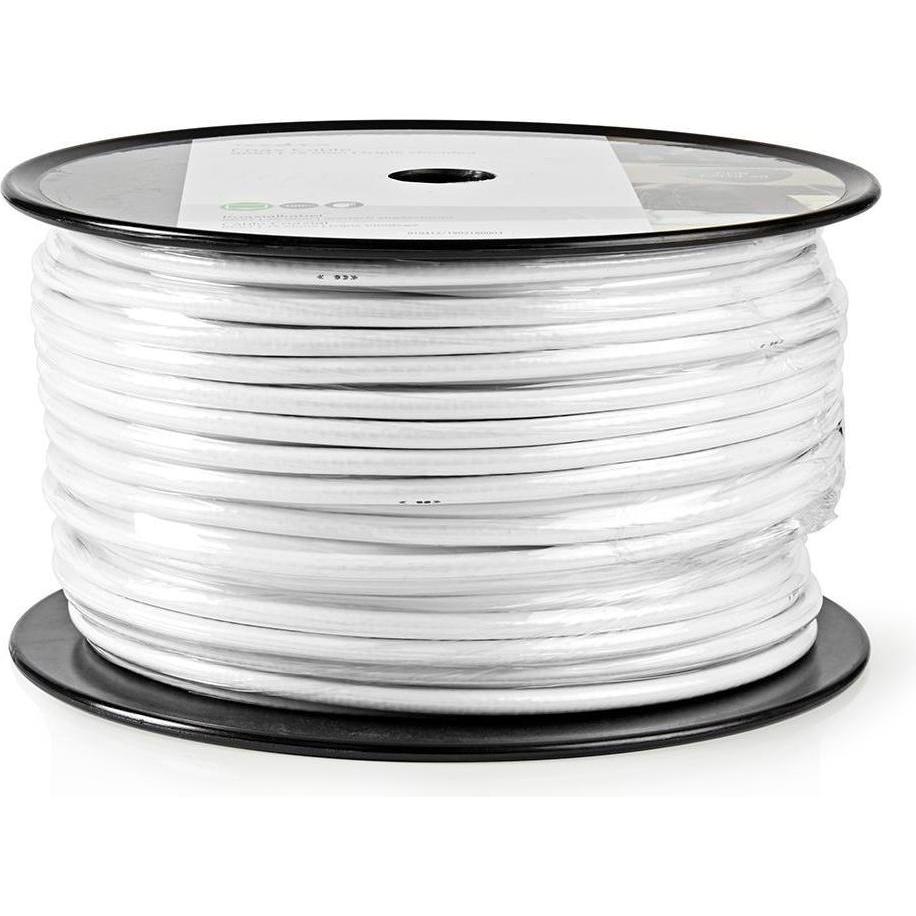 Nedis Antennenkabel auf Rolle RG6T 75 Ohm Doppelt geschirmt ECA 100.0 m Koax PVC Weiss Rolle (75 dB, Antennenkabel), Ant...