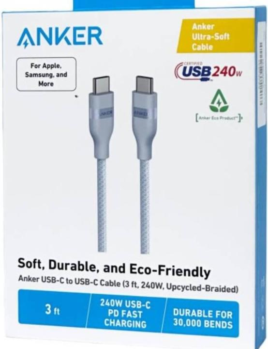 Produktbild Anker Ultra Soft Kabel- USB-C zu USB-C - 240W - 0.9M - Blau (0.90 m, 240 W)