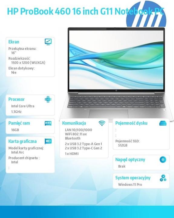 Produktbild HP 460 16 G11 (16", Intel Core Ultra 5 125U, 16 GB, 512 GB, DE)