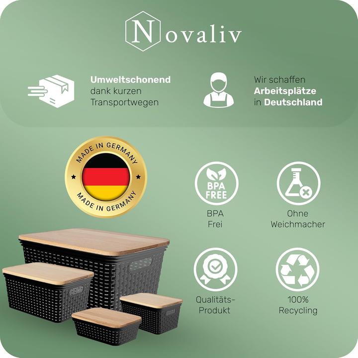 Produktbild Novaliv 6er Set Aufbewahrungsboxen mit Deckel Klein 5L Korb Schwarz in Rattan Design Lebensmittelech (5 l)