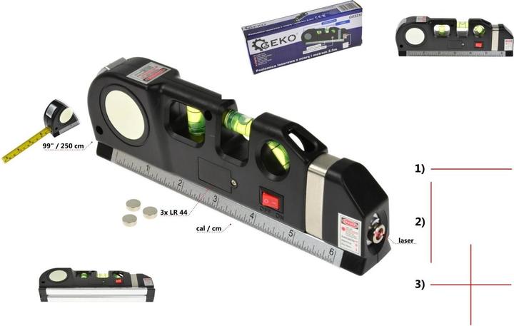 GEKO Laser spirit level with measuring device 2.5 m (250 cm)