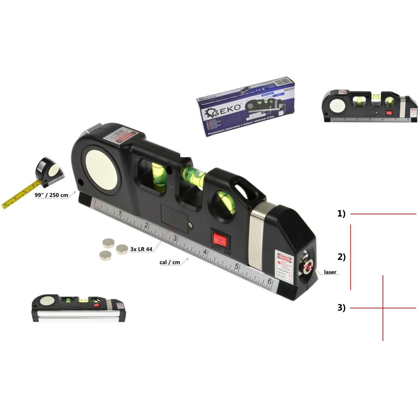 GEKO, Livella, Livella laser con dispositivo di misurazione da 2,5 m (250 cm)