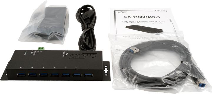 Produktbild Exsys USB 3.2 HUB 7-Port extern inkl.Netz. inkl.Netzteil 12V/3A und USB Kabel (USB-B, 7 Ports)