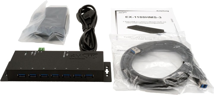 Immagine prodotto Exsys HUB USB 3.2 a 7 porte esterno con alimentatore incluso. alimentatore 12V/3A e cavo USB inclusi (USB-B, 7 Porti)