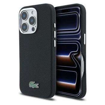 Lacoste Pvc Iconic Petit Pique Metal Logo MagSafe Rückseite Für IPhone 16 Pro Max Schwarz (Apple IPhone 16 Pro Max), Smartphone Hülle, Schwarz