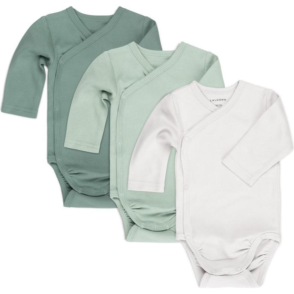 La Loona, Body, LaLoona Baby-Bodys & Wickelbodys Wickelbody Langarm 3er Pack - Grün -, Grün, (56)
