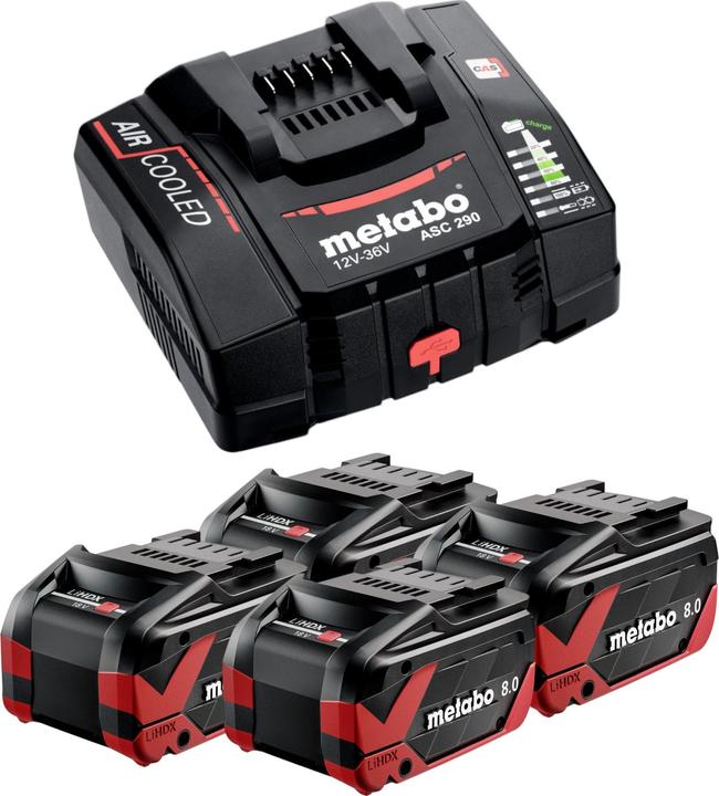 4x Metabo LiHDX accupack 18 V 8,0 Ah CAS Li-Ion accu, 1x Metabo ASC 290 snellader