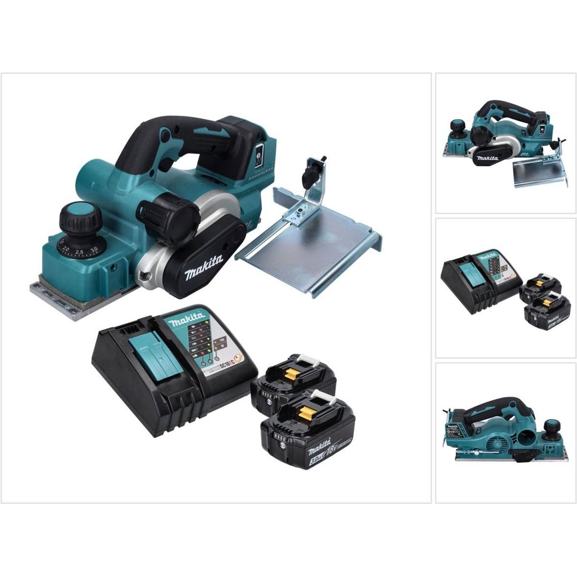 Makita, Hobelmaschine, DKP 181 RF Akku Hobel Falzhobel 82 mm 18 V Brushless + 2x Akku 3,0 Ah + Ladegerät