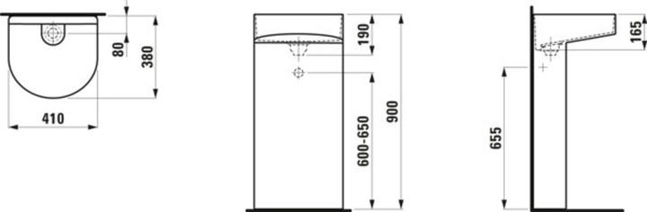 Actual product image Laufen Running Sonar Wash basin with integrated column, without tap hole, without overflow, 410x900mm, incl (810 mm, 410 mm)
