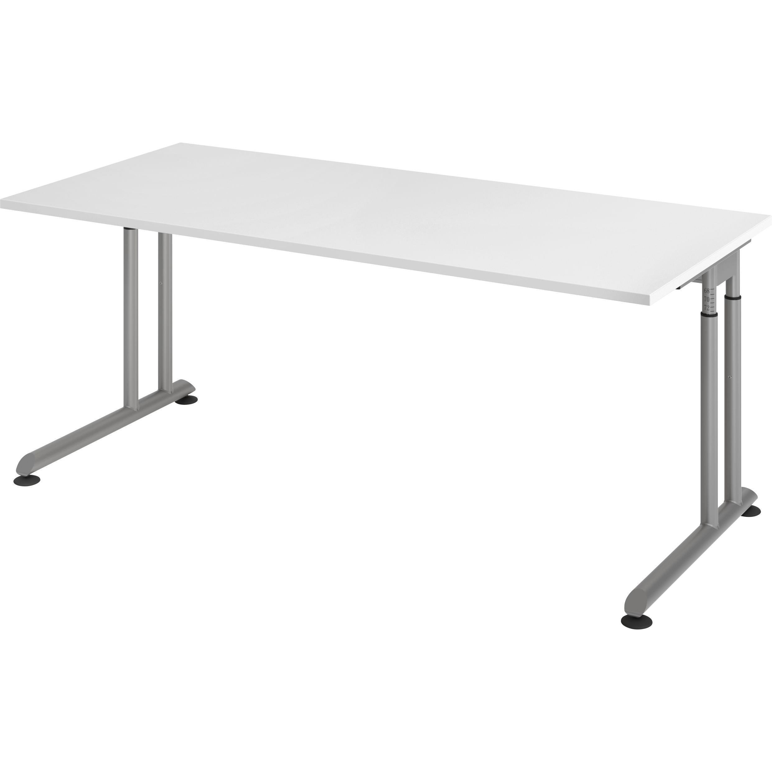 Escritorio, Schreibtisch, Schreibtisch C-Fuss 180x80cm Weiss/Silber (180 x 80 cm)