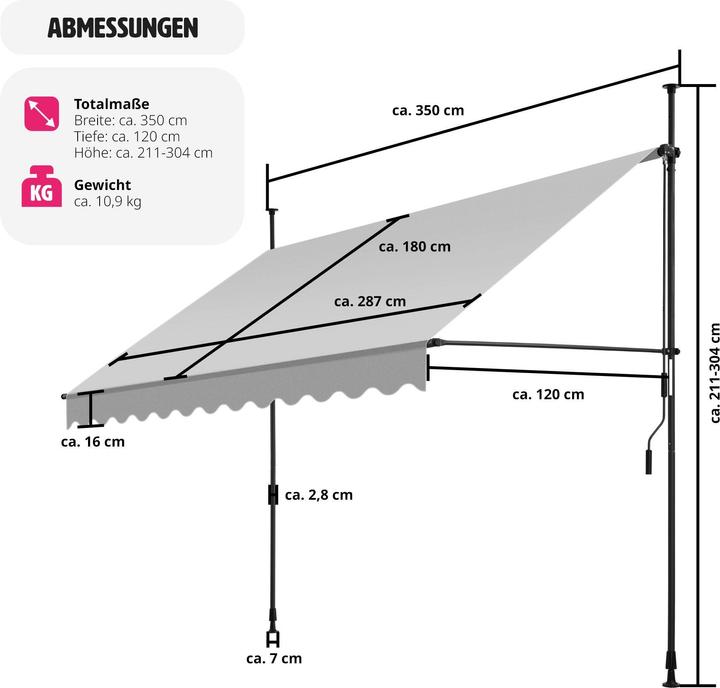 Produktbild tectake Klemmmarkise (3.50 m)