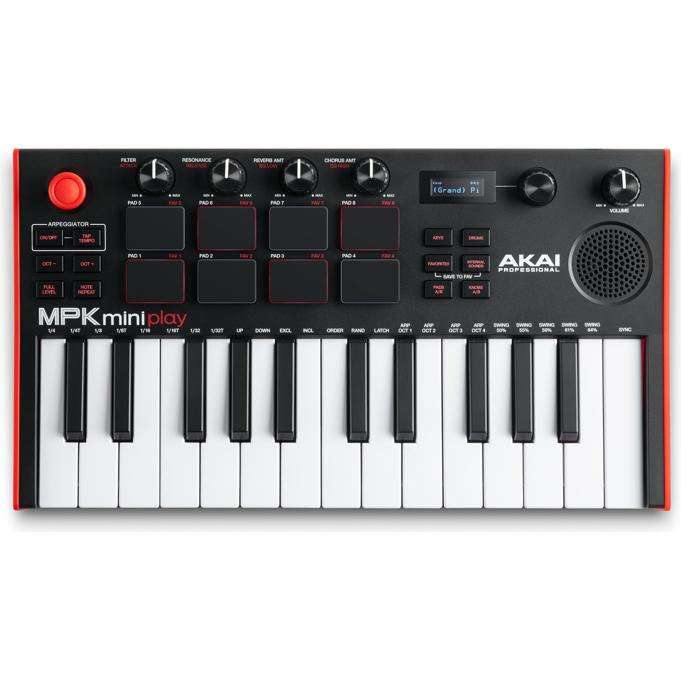 Thumbnail - Akai Professional MPK Mini Play MK3 (Keyboard), MIDI Controller, Schwarz, Rot