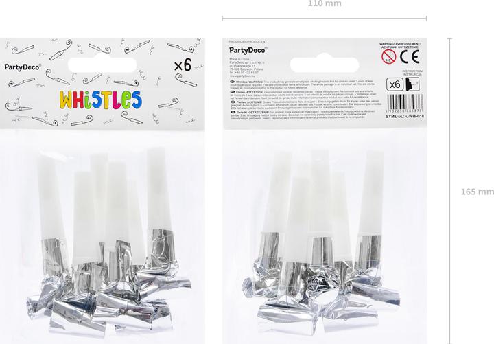 Image du produit Partydeco Pipe de fête argent, 6 pièces