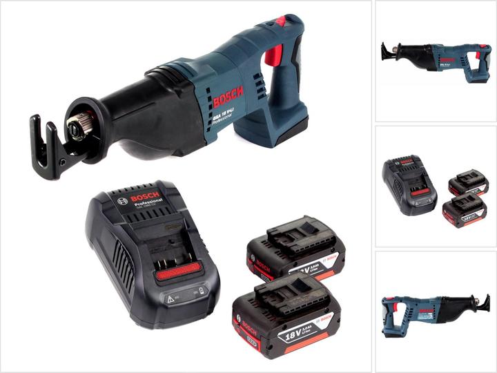 1x Bosch GSA 18 V-Li N Professional 18 Volt Akku Säbelsäge, 2x Bosch GBA 18 V 3,0 Ah Li-Ion Akku, 1x Bosch GAL 1880 Schnelladegerät für Li-Ion Akkus, ohne Koffer