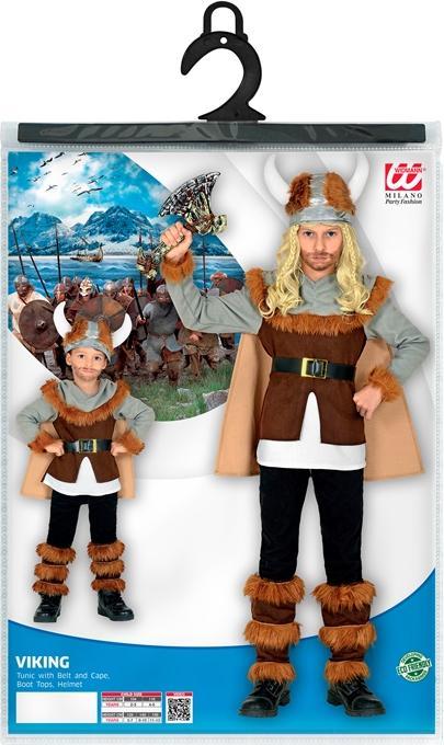 Actual product image Widmann Viking costume boys tunic with belt and cape, leg warmers, helmet (116)