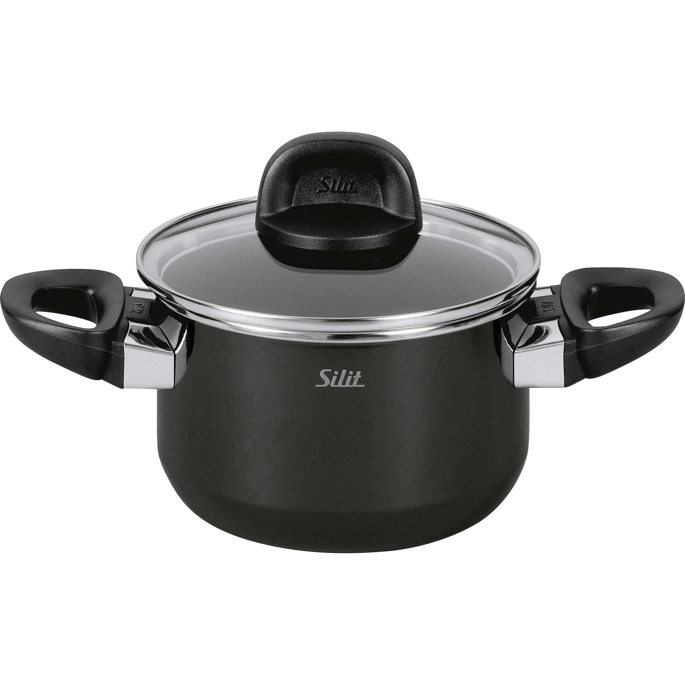 Silit Kochtopf Fleischtopf Induktion 16cm Glasdeckel 2,0l Modesto Line Silargan, Pfanne + Kochtopf, Schwarz