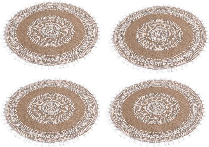 Produktbild Casativo 4er-Set rundes Tischset aus Jute, mit Quasten, Boho Platzset (4 Stk., 38 x 38 cm)