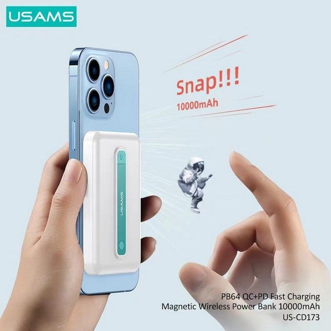 Actual product image Usams Magnetic Wireless Fast Charging Power Bank (10000 mAh, 20 W, 15 Wh)