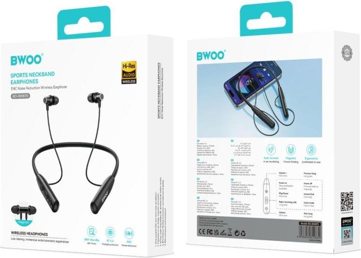 Produktbild Bwoo Stereo Sound Quality BT5.3 Neckband Earphone BW870 black (ANC, Kabellos)