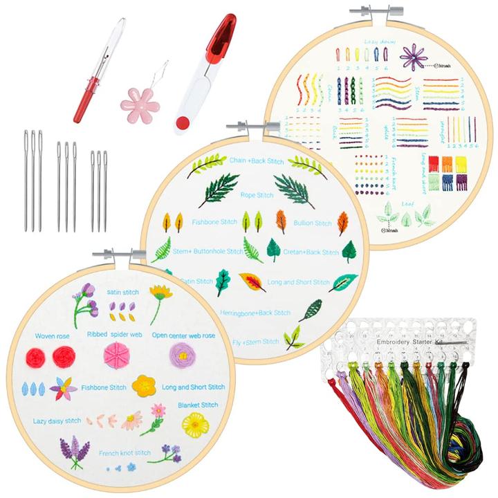 Produktbild Activity Board Anfänger-Stickerei-Kit Stickerei-Kit, floral Design Pflanzen Kreuzstich-Kit Starter-Tools-Kit mit 3