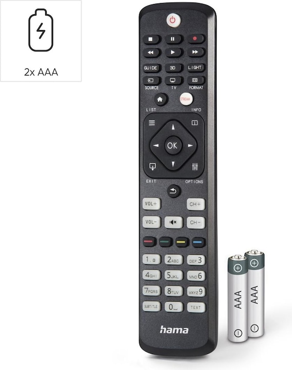 Produktbild Hama Universal-Fernbedienung für Philips TVs, IR, lernfähig, leuchtende Tasten (Universal Fernbedienung, Infrarot)