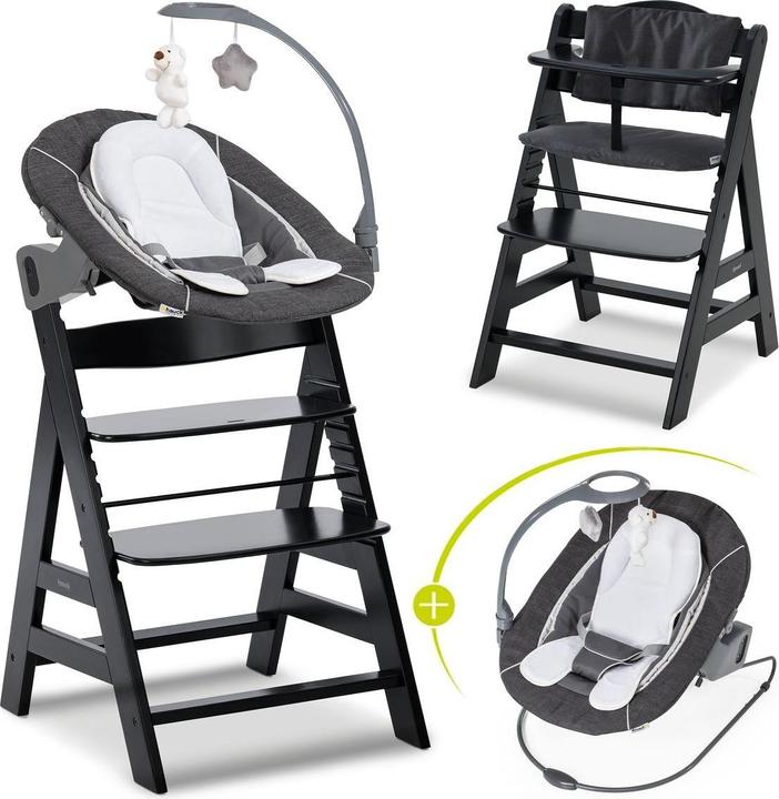 Hauck Hochstühle Alpha Plus Black 4-tlg. Newborn Set Deluxe (Hochstuhl)