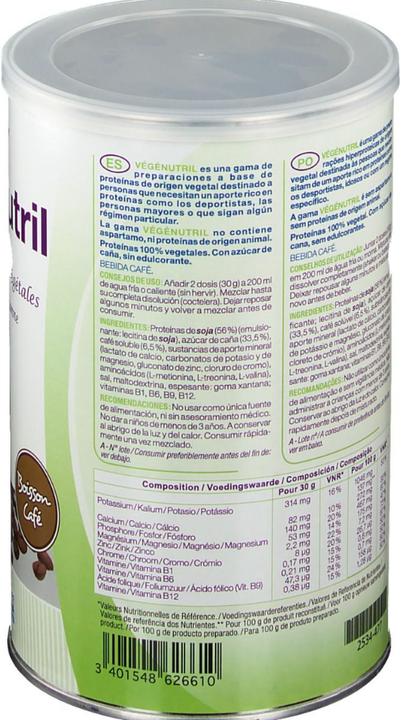 Nährwerte und Zutaten Nutergia Vegenutril Café Plv (1 Stück, Pulver, Granulat, 500 g)