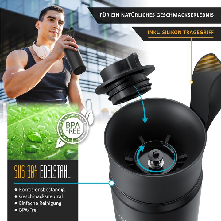 Produktbild Arendo Thermosflasche Isolierflasche auslaufsicher 0,5L Edelstahl Trinkflasche 500ml BPA-frei für Unterwegs (0.55 l)