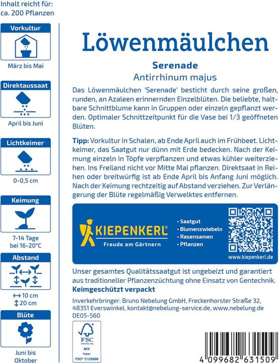 Produktbild Kiepenkerl Löwenmäulchen Serenade (Blumensamen)