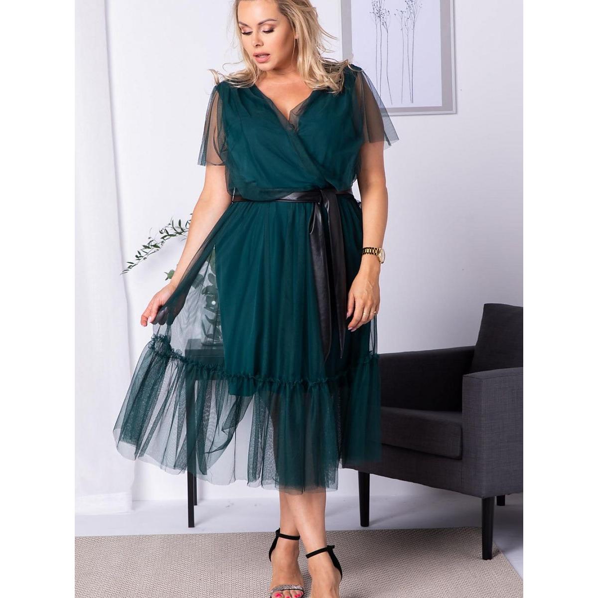 Karko, Damen, Kleider, Plus-Size Kleider, Grün, (38, 39, 40)