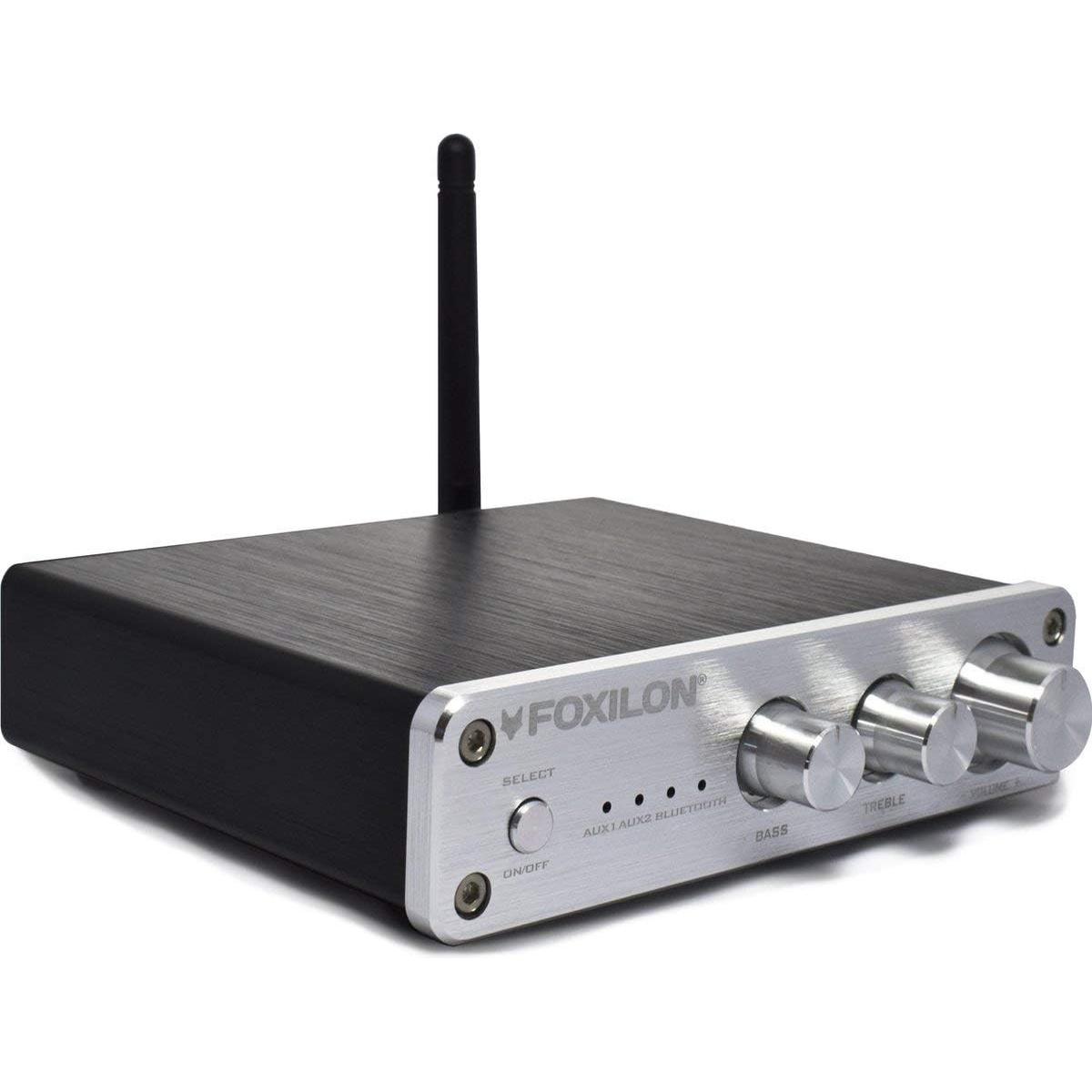 Foxilon Amplificatore Bluetooth Stereo 2.1 aptX (Amplificatore), Amplificatore stereo, Argento