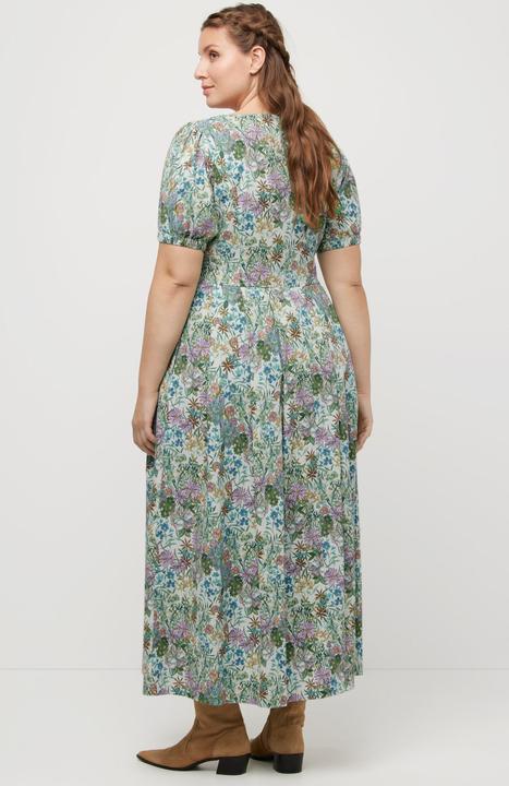 Produktbild Ulla Popken Midikleid, Blüten, Leinenmix, Rundhals, Puff-Halbarm (48)