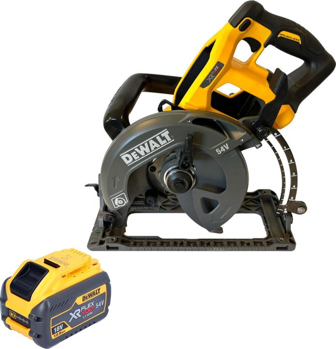 1x DeWalt DCB 548 18 V / 54 V max. 12 Ah / 12000 mAh Li-Ion XR FLEXVOLT battery, 1x DeWalt DCS 577 N cordless portable circular saw, without charger