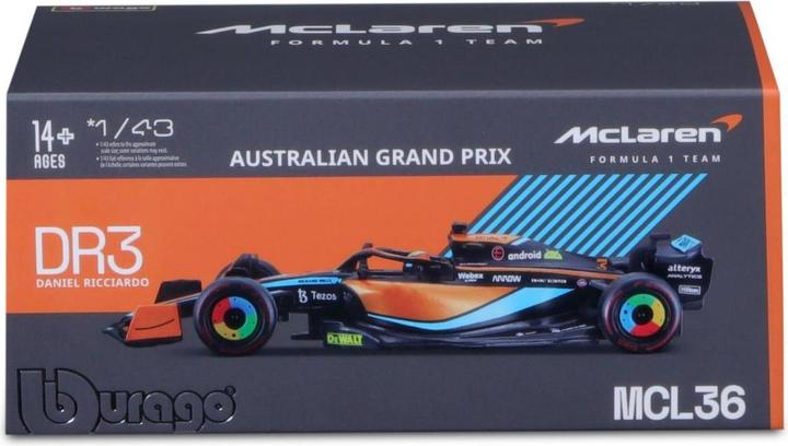 Image du produit Bburago McLaren Mercedes F1 MCL36 1/43 D. Ricciardo 2022