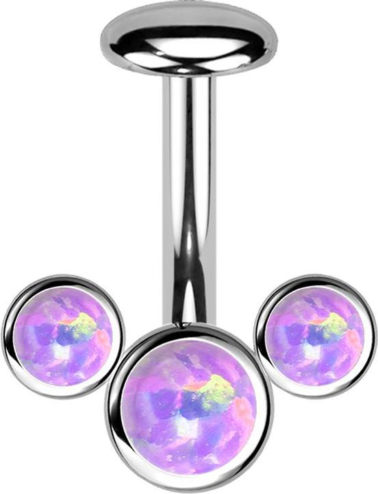 Produktbild Star Piercing Threadless Labret-Stab Banane silber front drei Opale violett (ohne Messing, Titan)