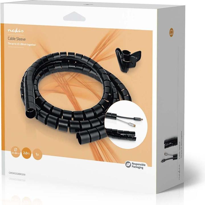 Produktbild Nedis Kabelmanagement | Spiralhülse | 2.00 m | 1 Stück | max. Kabeldicke: 28 mm | PE | Schwarz (Kabelschlauch, 200 cm)