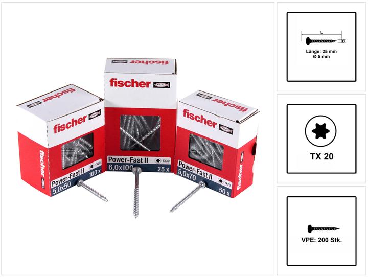 Immagine prodotto Fischer Vite per pannelli truciolari Power-Fast II FPF II 5,0x25 mm 200 pezzi ( 670436 ) Testa di Pan con (200 Viti per pezzo)