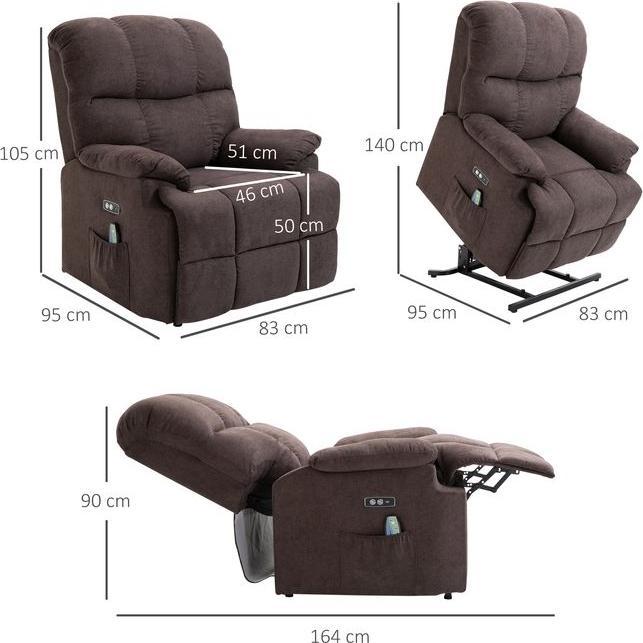 Image du produit Swisshandel24 Massagesessel mit Aufstehhilfe, Wärme, USB-Fernbedienung, Braun 83x95x105cm